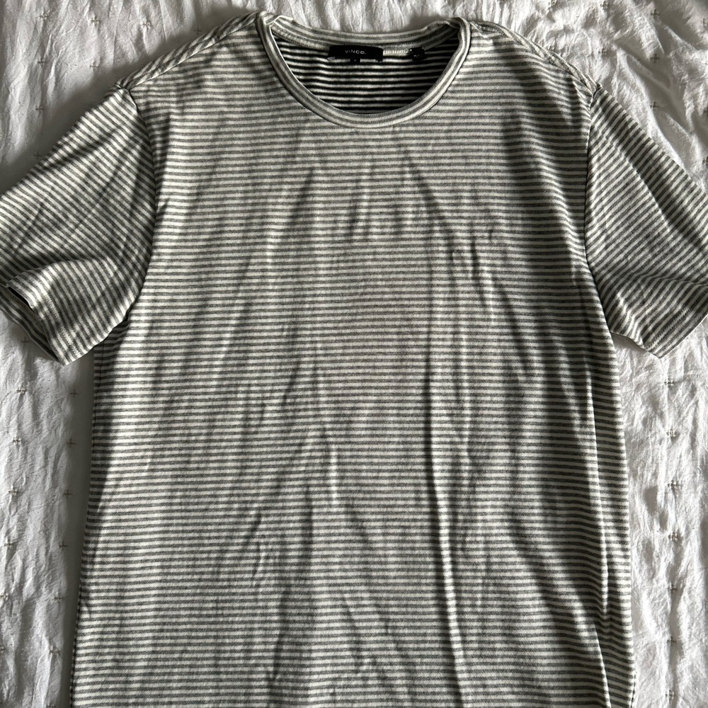 Vince Gray Striped Short Sleeve Tee